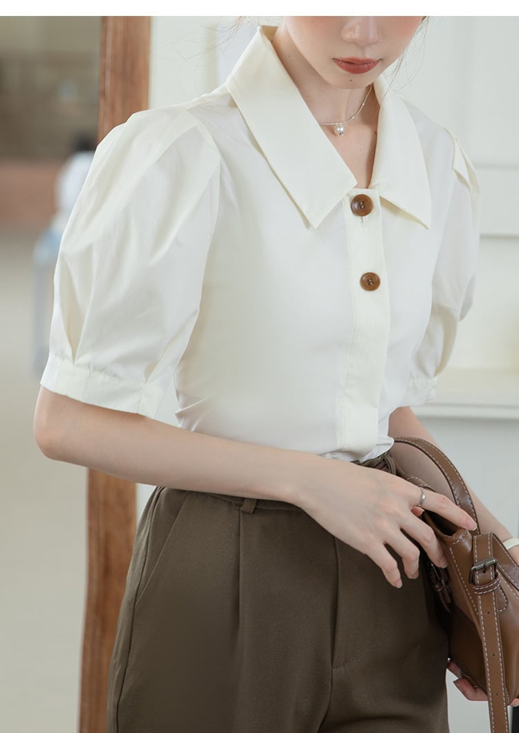 【tops】POLOネックパフスリーブブラウスG21078