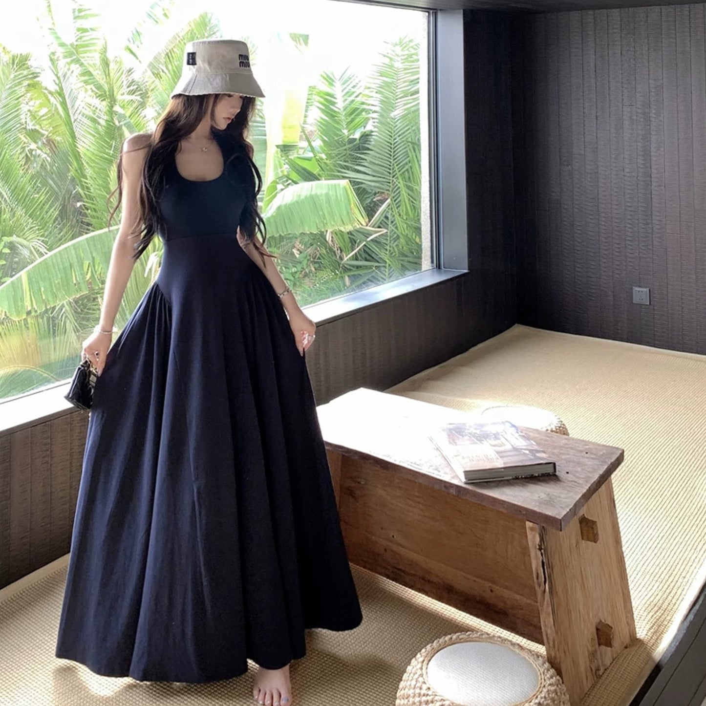 【dress】バックオーポンロングベストワンピース Q8498