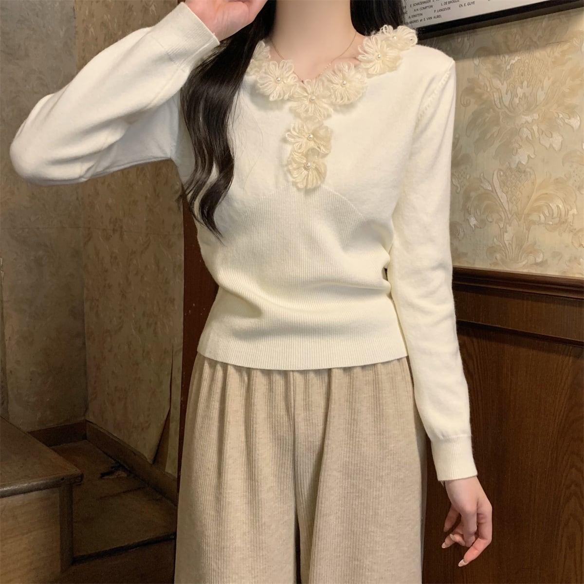 【tops】立体フラワーニットトップス　M28671