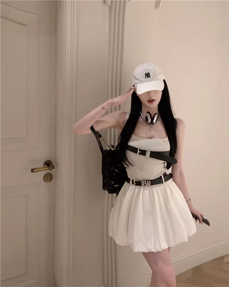 【dress】ベルト付きキャミバルーンワンピース Q8331