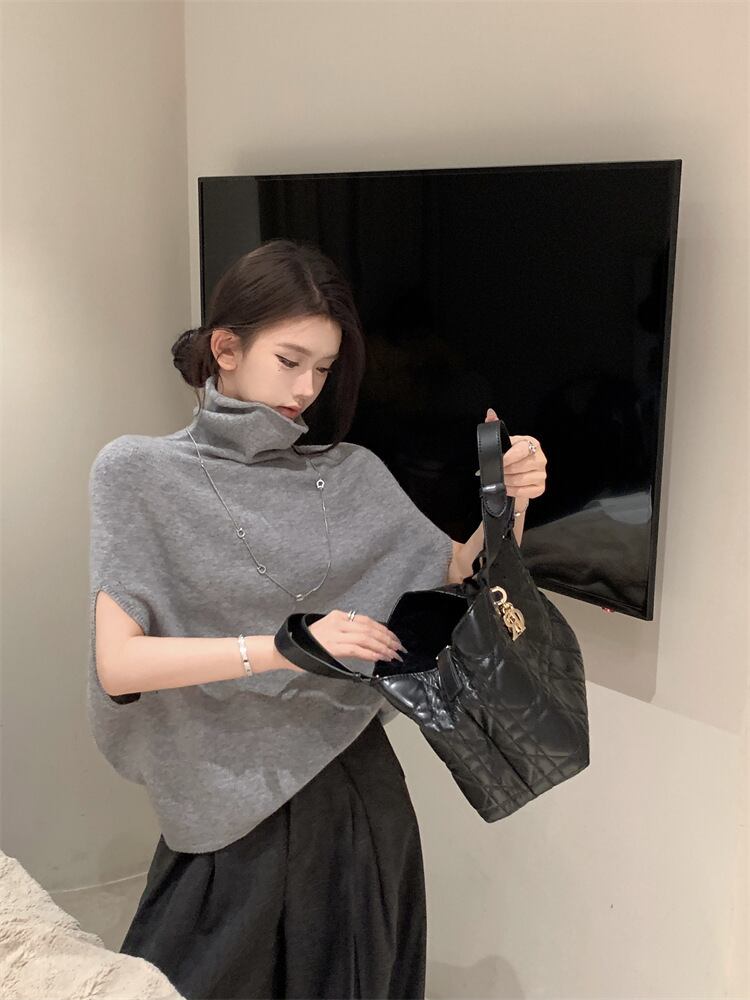 【tops】ハイネックニットケープ　M27049