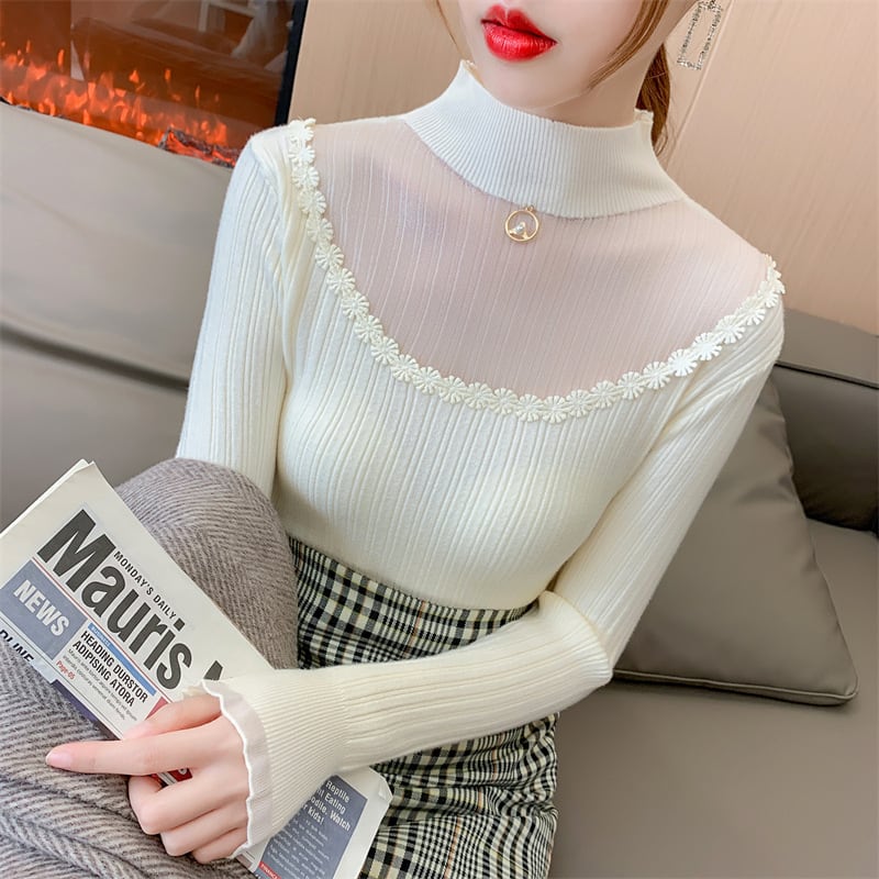 【tops】カットワークニットトップス　M18853