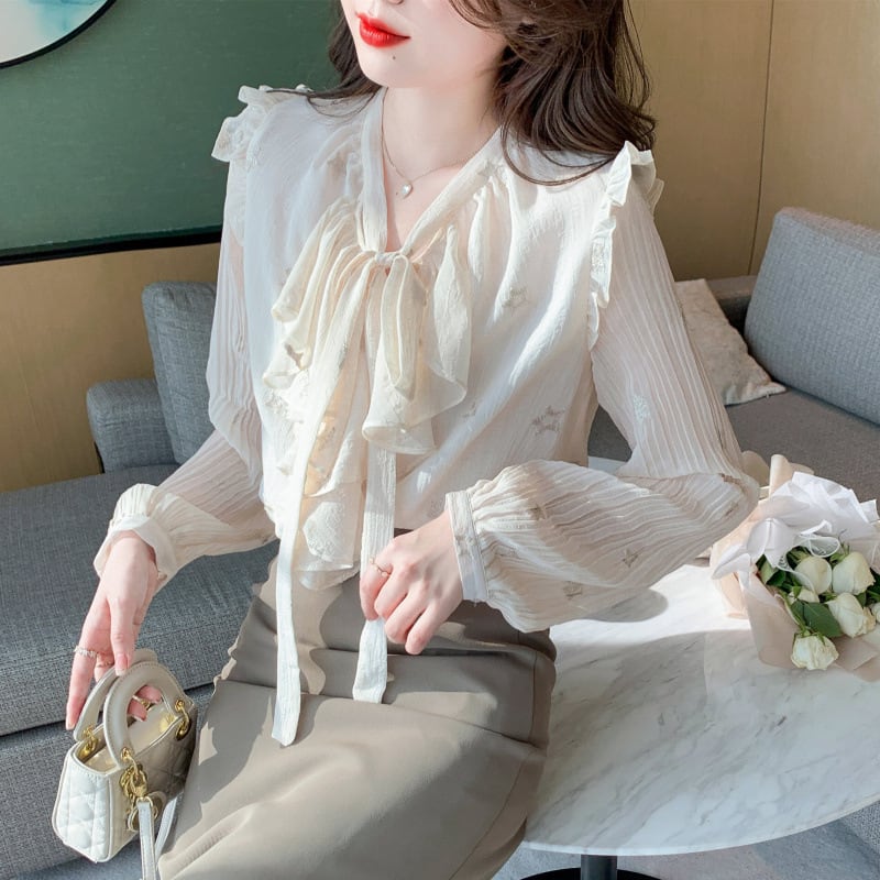 【tops】リボン付きシャツトップス　M28617