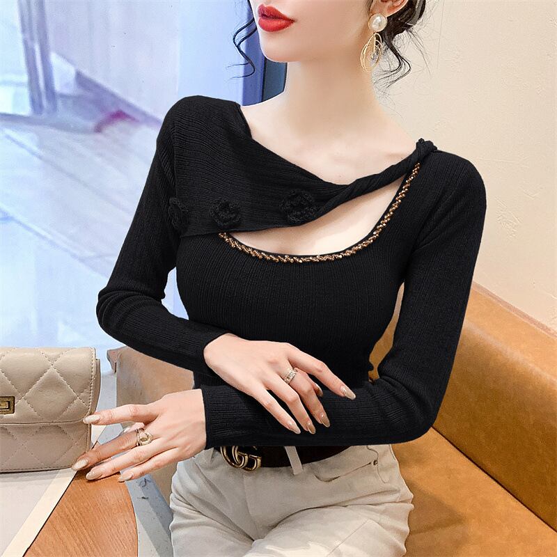 【tops】ビジュー立体フラワーニットトップス　M27727