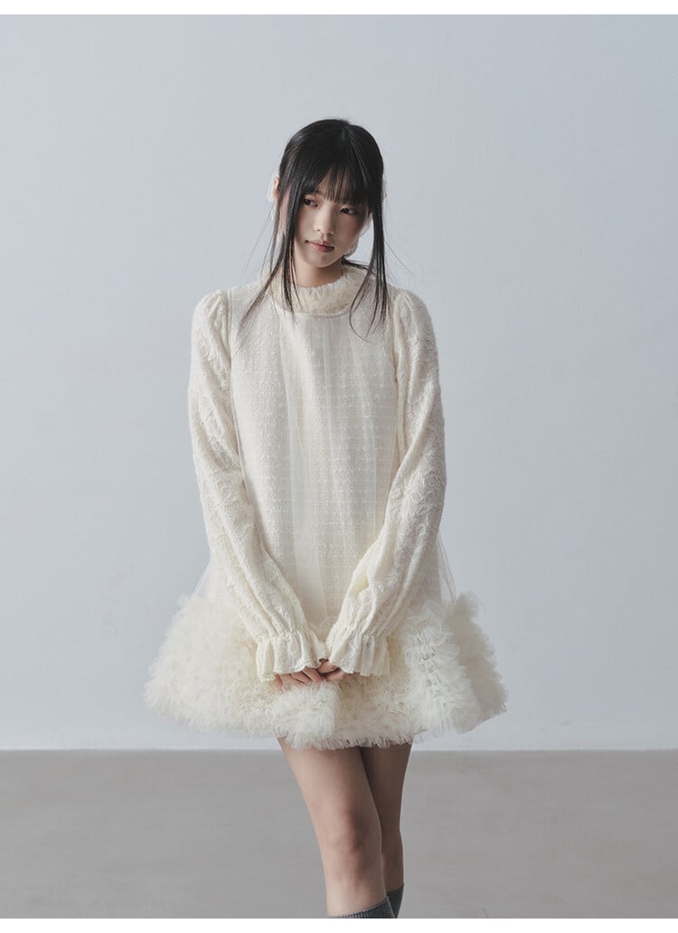 【dress】チュールフリルツイードノースリーブミニワンピース　N3523