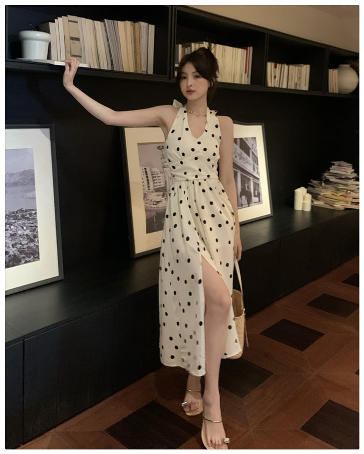 【dress】バックリボンドット柄ワンピース　M24012