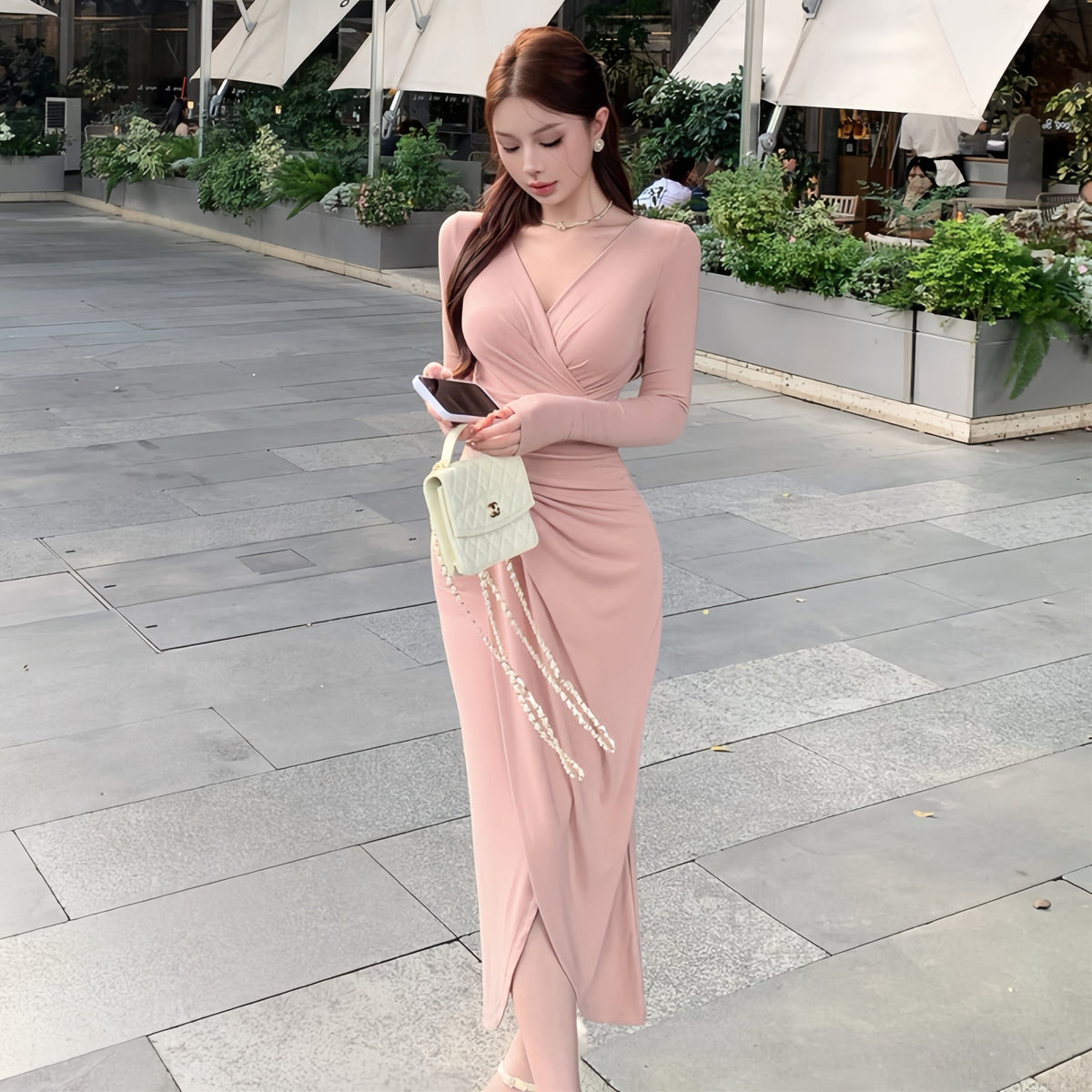 【dress】スリットタイトワンピース Q6314