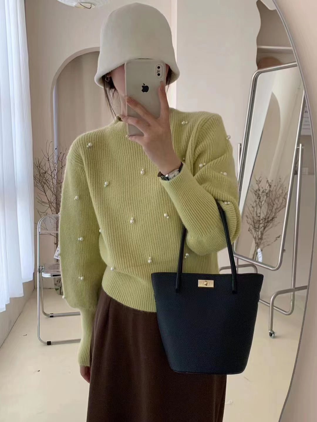 【tops】ラウンドネックビーズニットセーターG23849