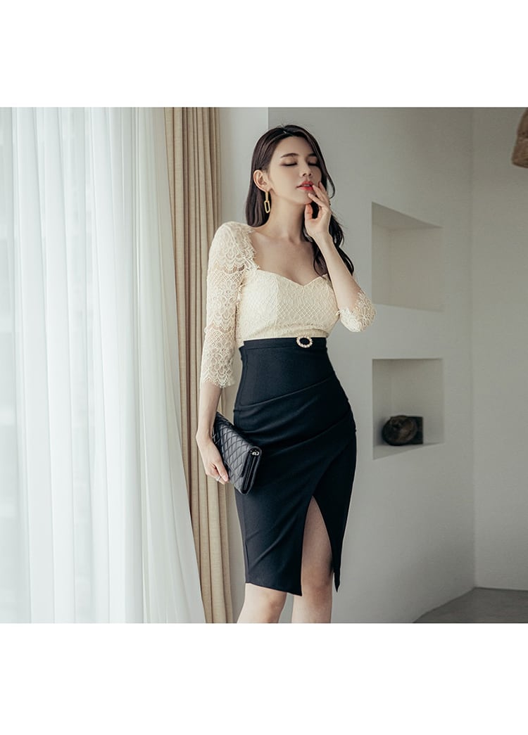 【dress】レース切り替えワンピース　M25400