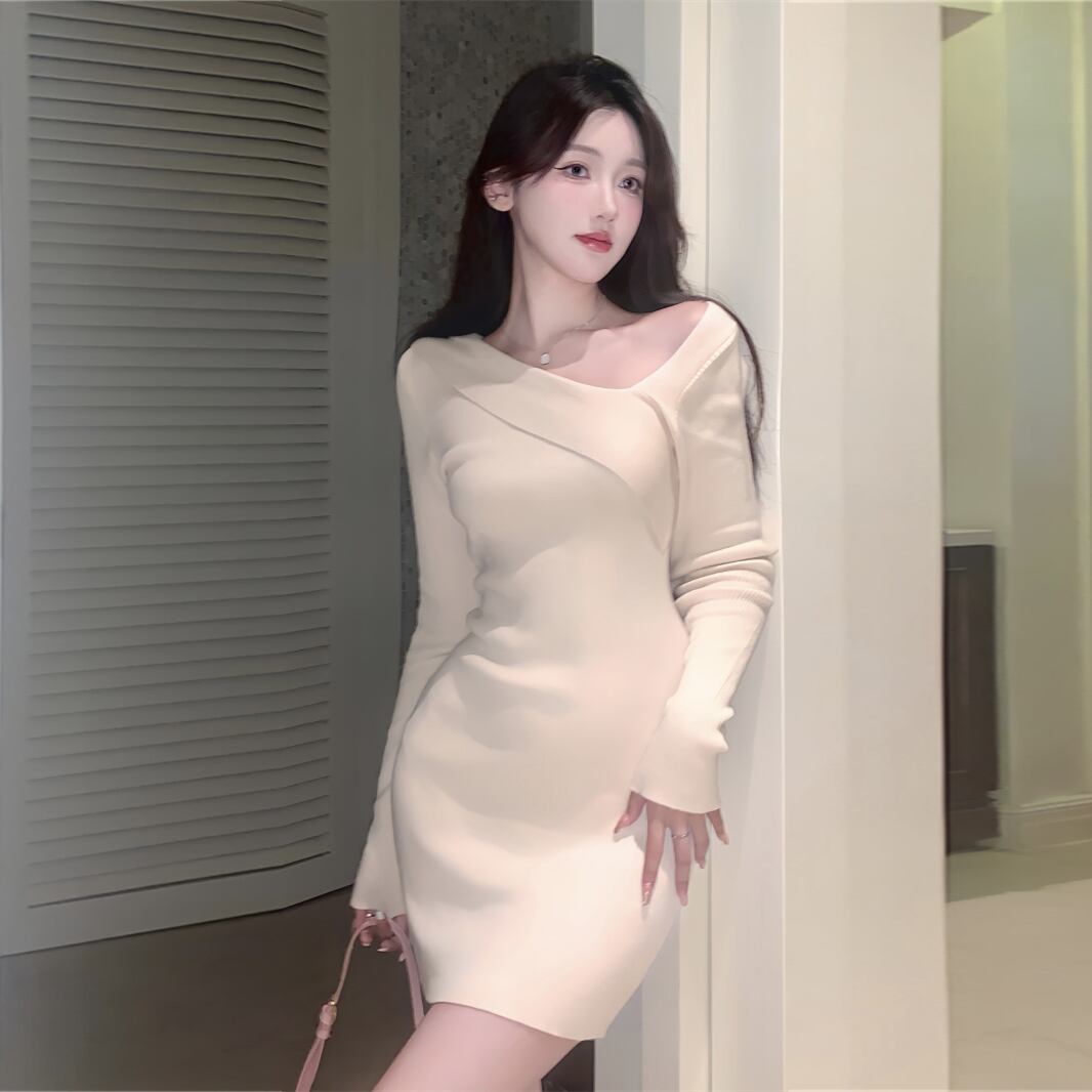 【dress】ボートネックニットワンピース G19208