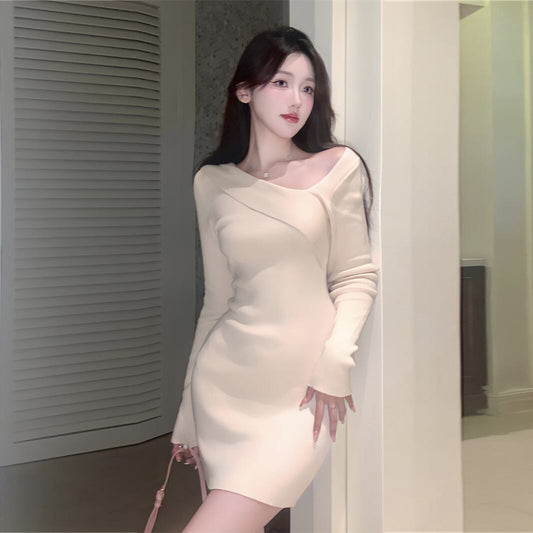 【dress】ボートネックニットワンピース G19208