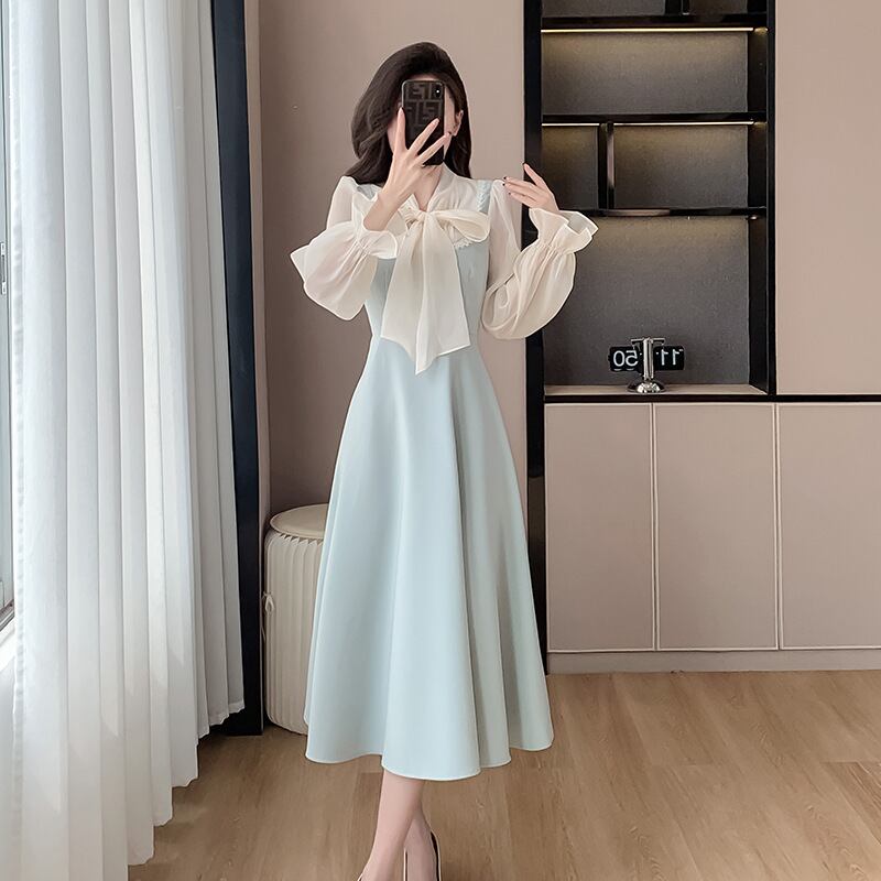 【dress】リボン偽二つ切り替えワンピース G19972