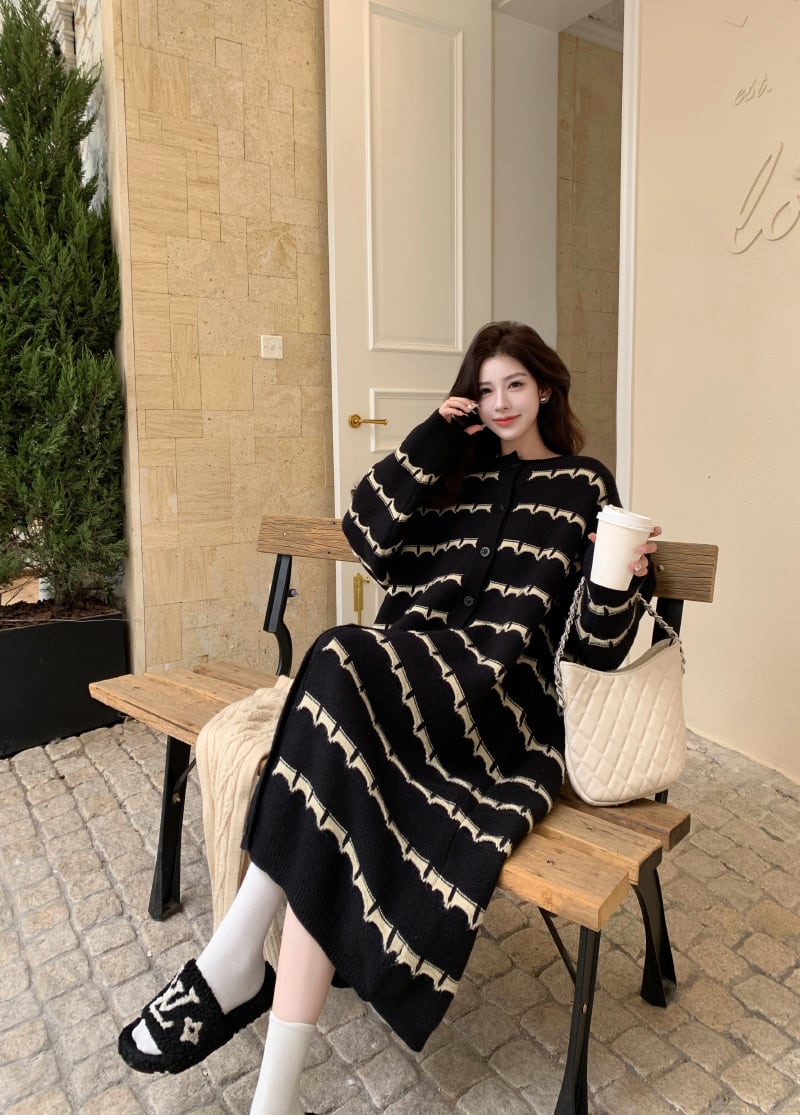 【dress】ボーダー柄ニットワンピース　M28377