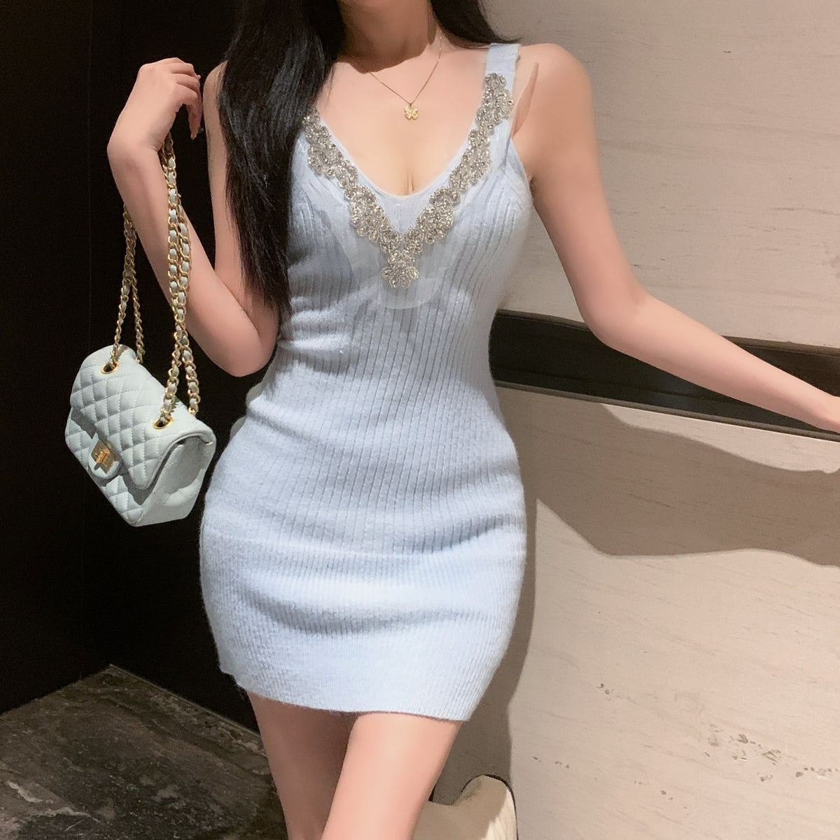 【dress】ビジューニットキャミワンピース　M28468