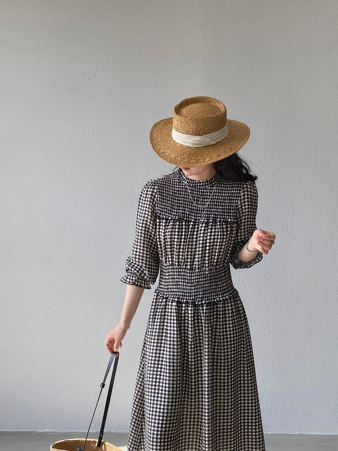 【dress】チェック柄ロングワンピース Q8249