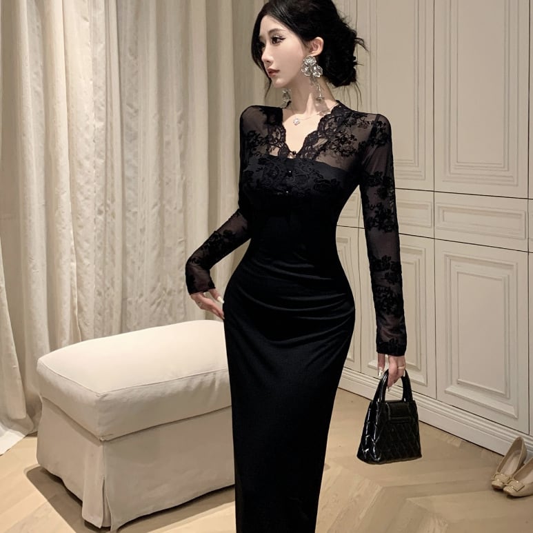 【dress】レース切り替えワンピース　M29431
