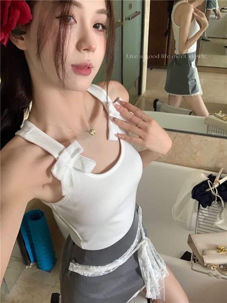 【set】リボンキャミソール+レーススカート２点セットG20413