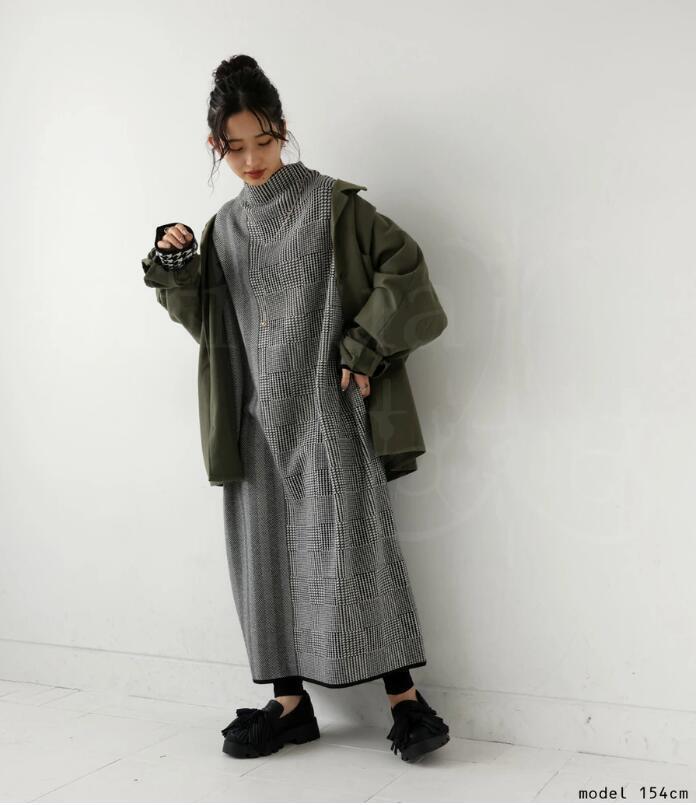 【dress】千鳥格子ニットワンピース　M26753