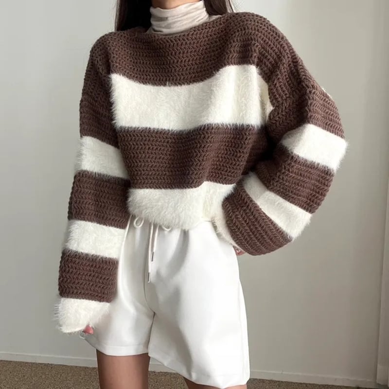 【tops】ボーダー柄ニットセーター　M26908