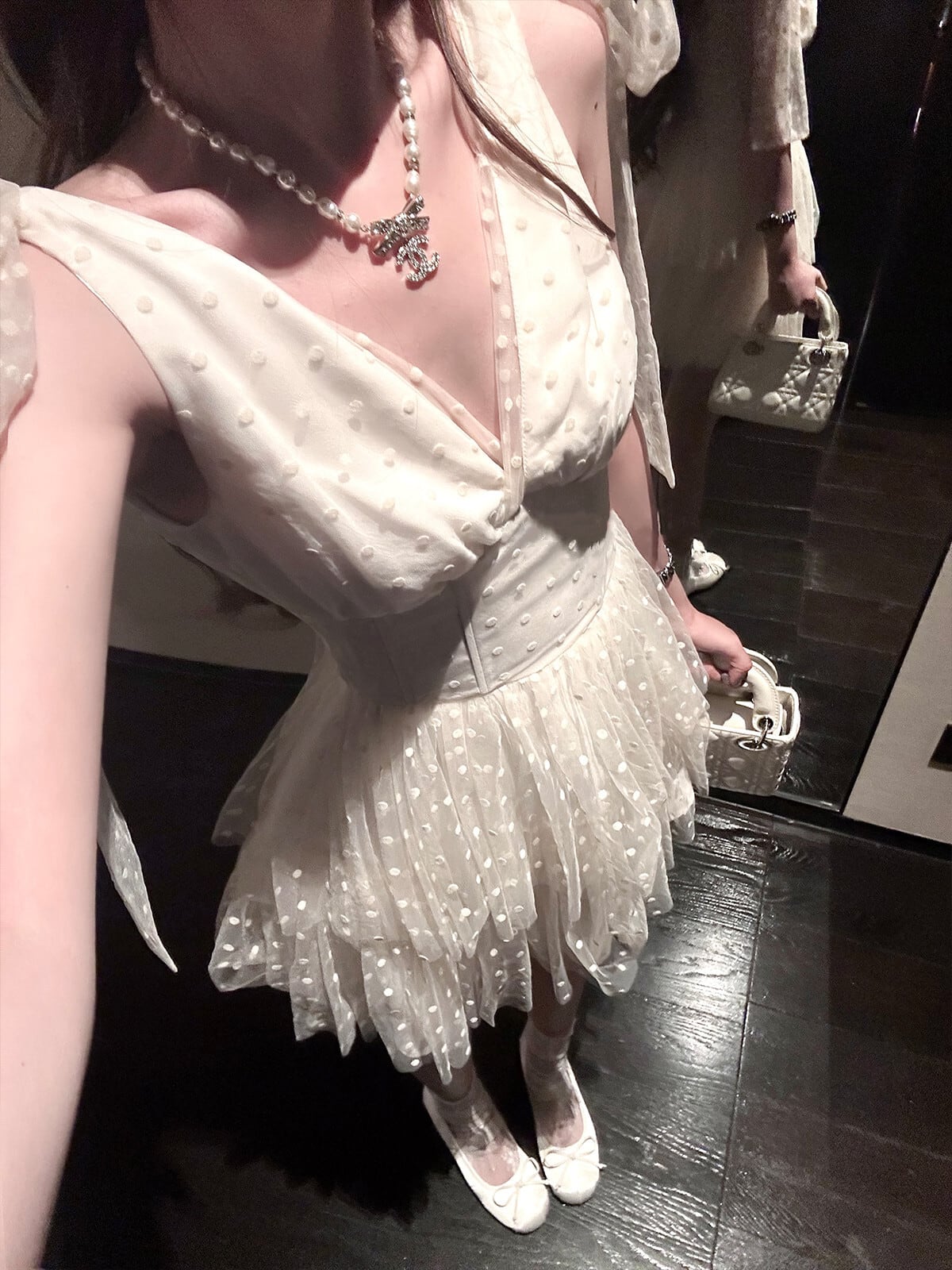 【dress】ショルダーリボンチュールワンピース　M31301