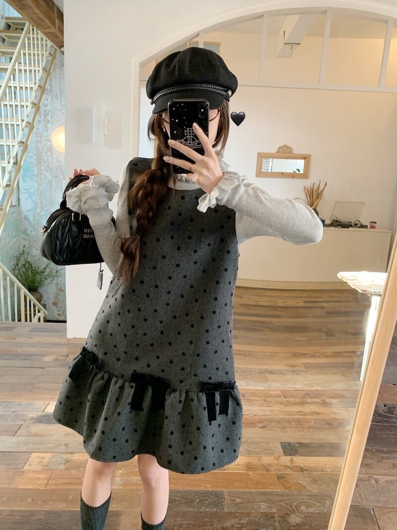 【set】フリルトップス×ベストワンピースセット　M28478