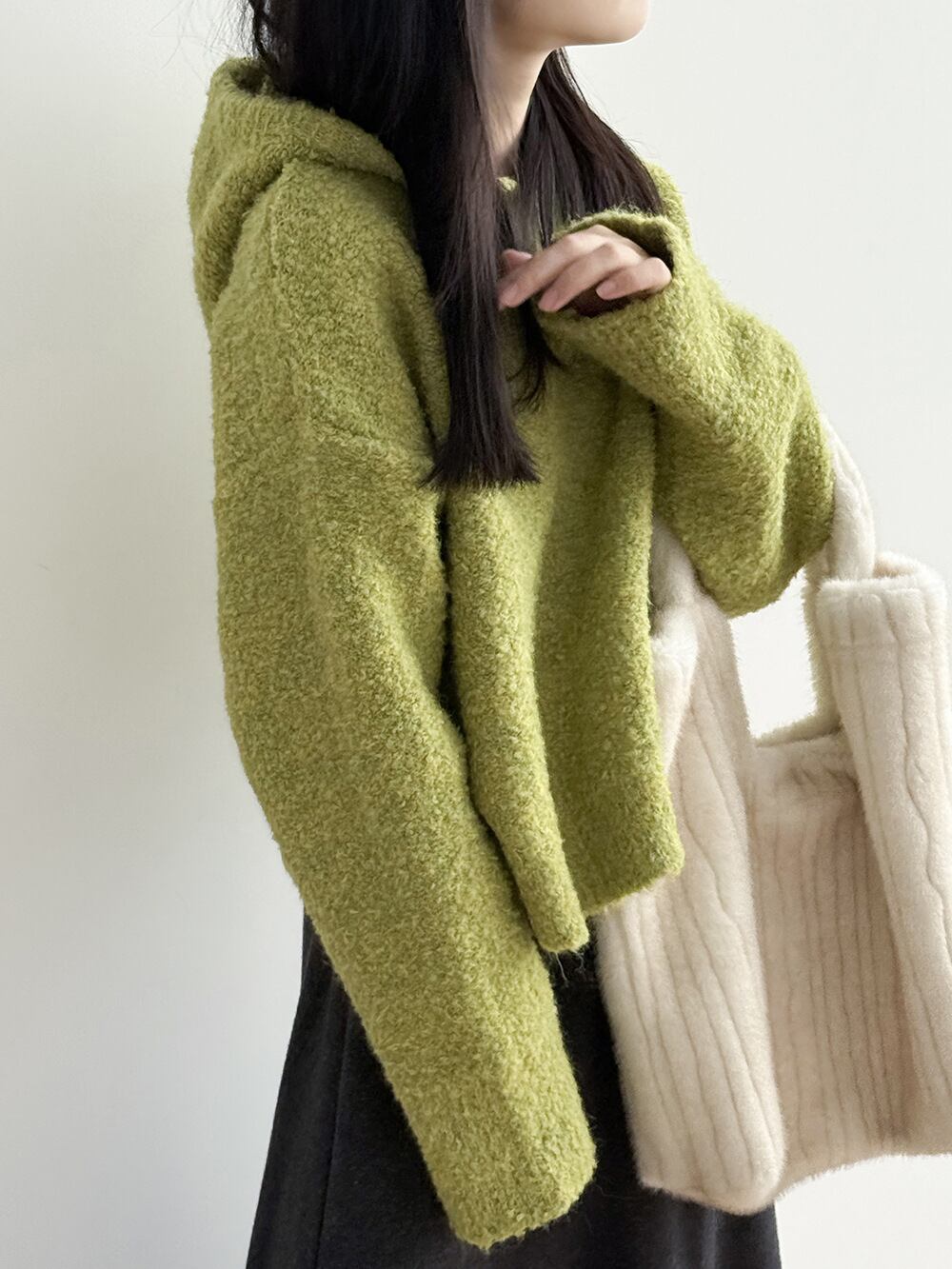 【tops】フード付きニットトップス Q7367