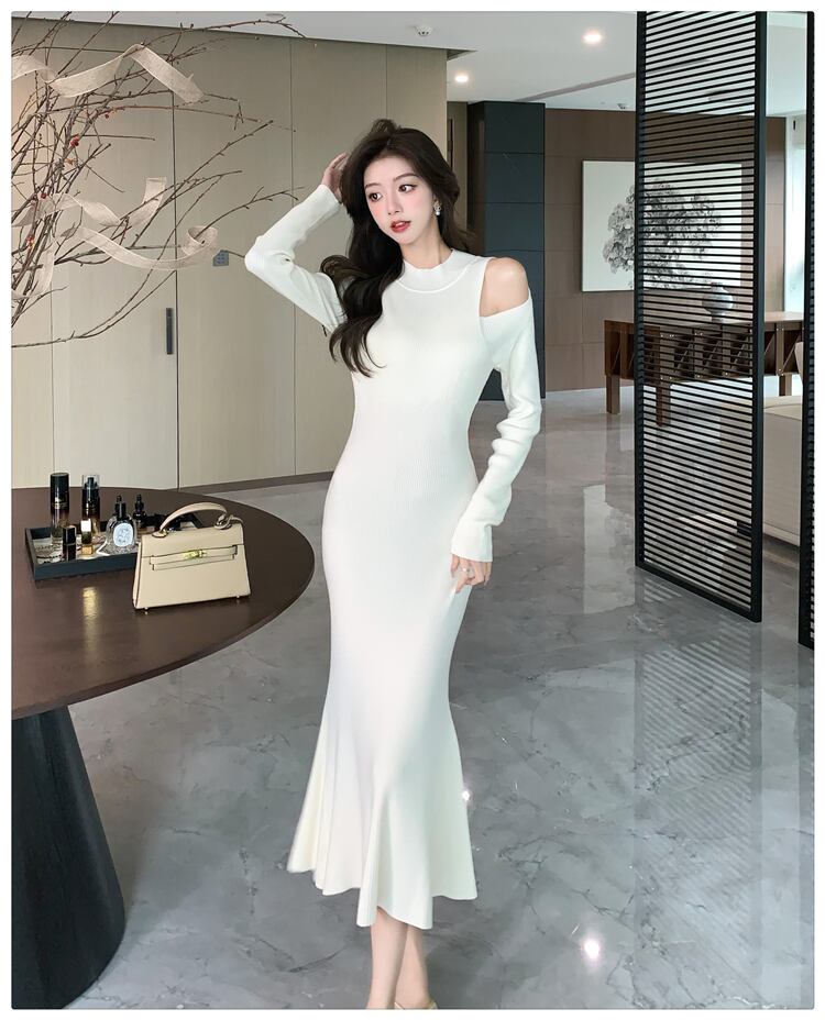 【dress】オフショルダーニットワンピース　M28025