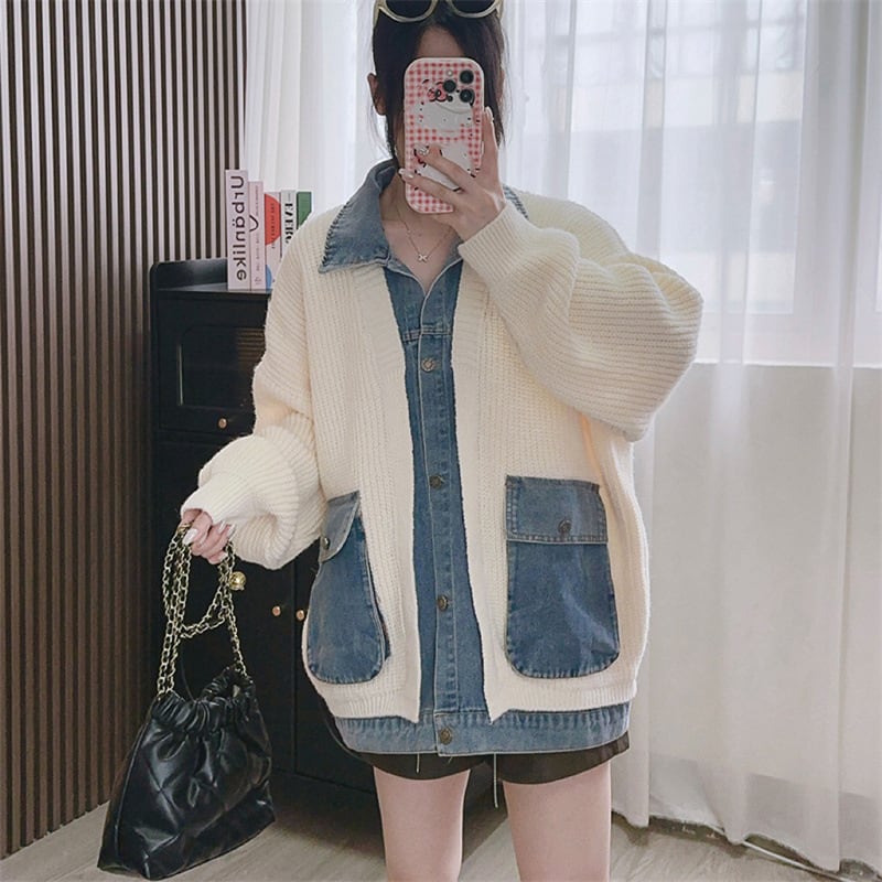 【outer】デニム切り替えニットカーデ　M17962