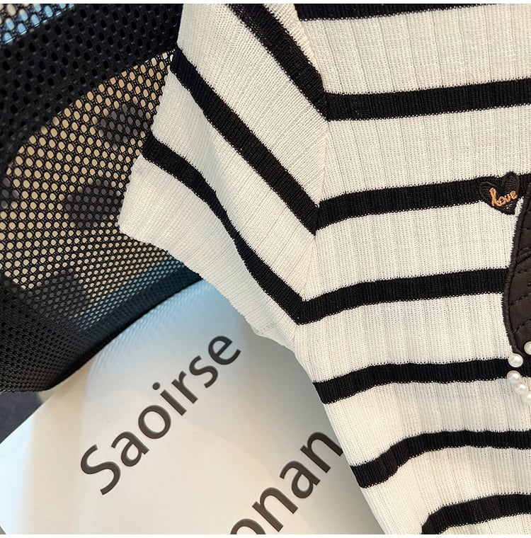 【tops】ビーズリボンニットTシャツG21546