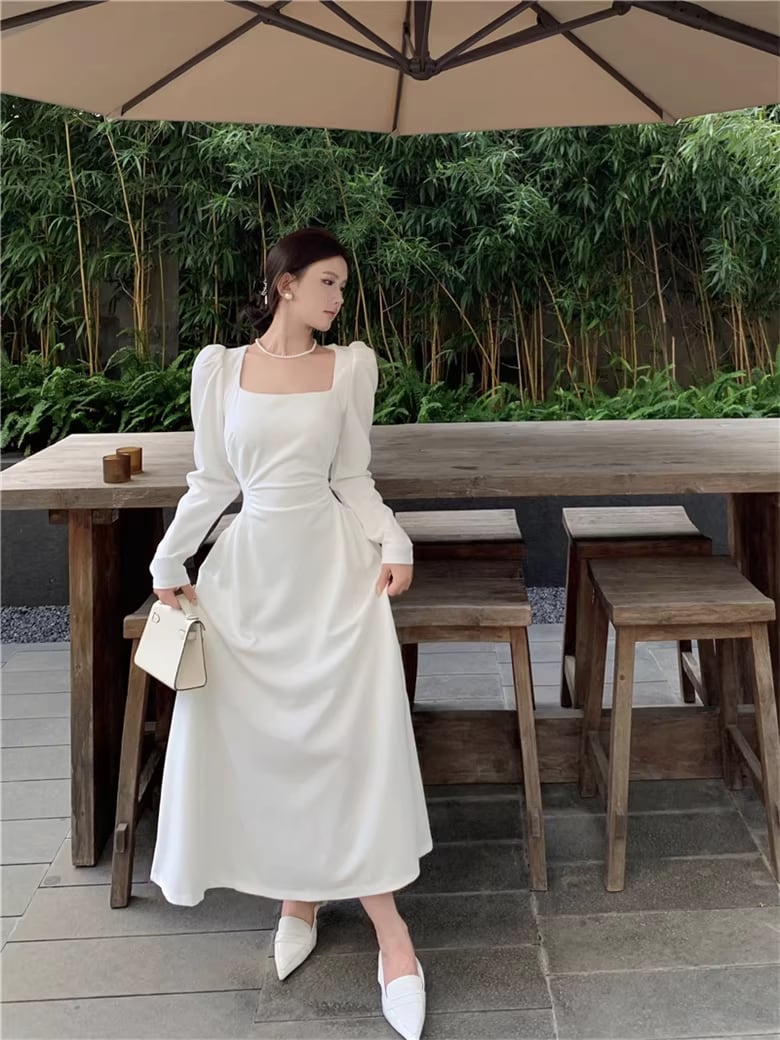 【dress】スクエアネックロングワンピース Q8111