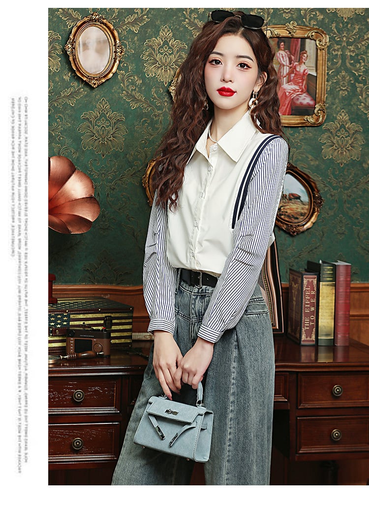 【tops】ストライプ柄長袖ブラウスG20238