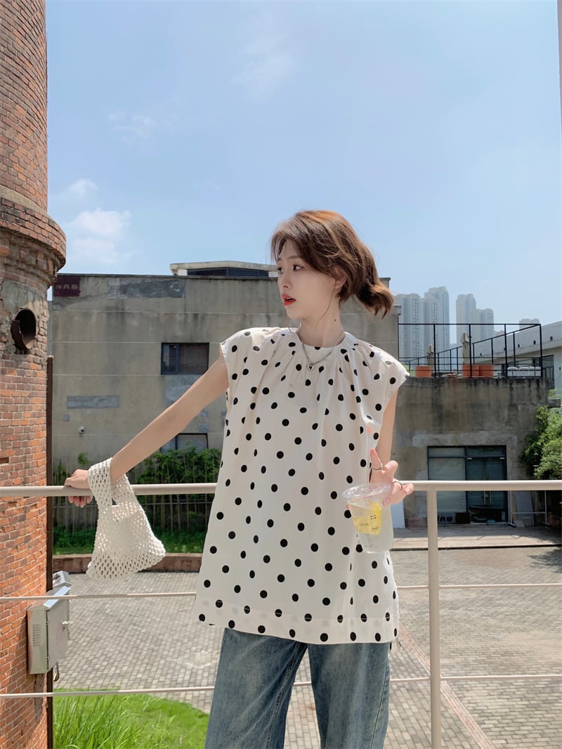 【tops】ドット柄トップス　M25034