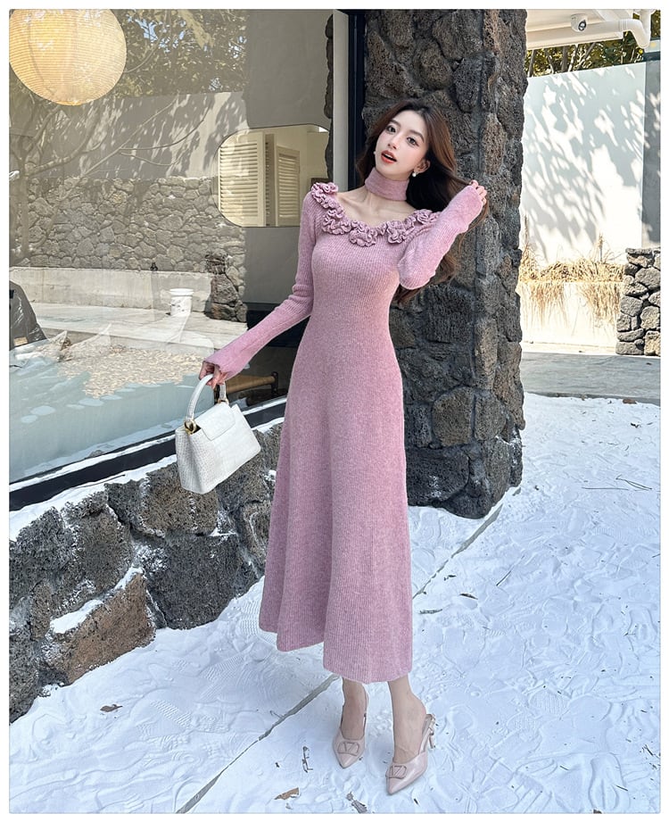 【dress】立体フラワーニットワンピース　M27289