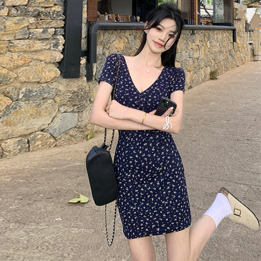 【dress】Vネック花柄タイトワンピースG21571