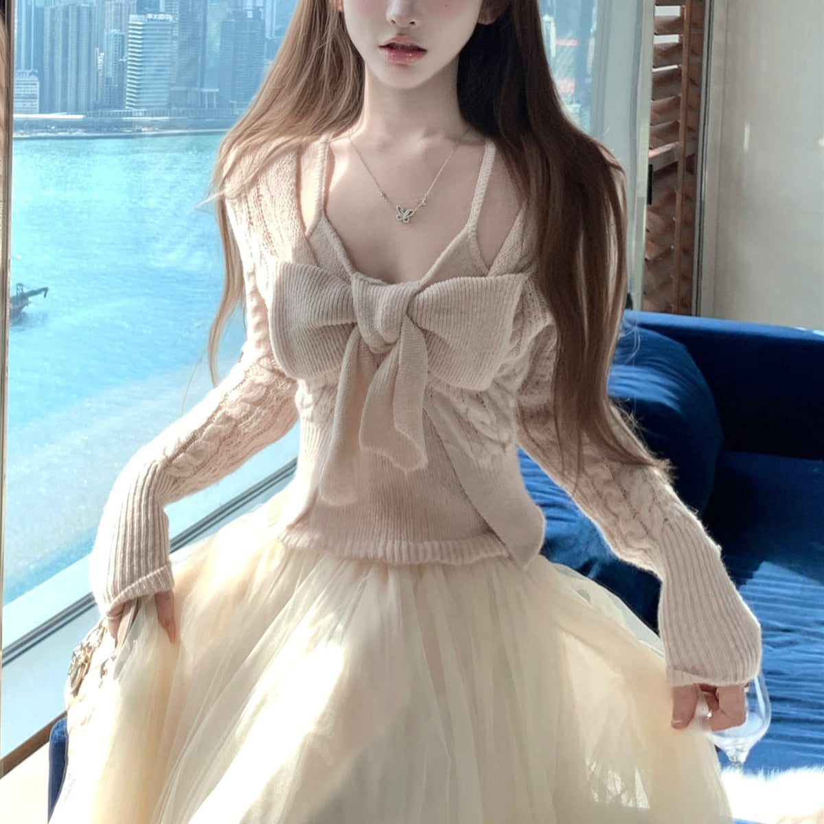 【tops】リボンニットトップス　N3481