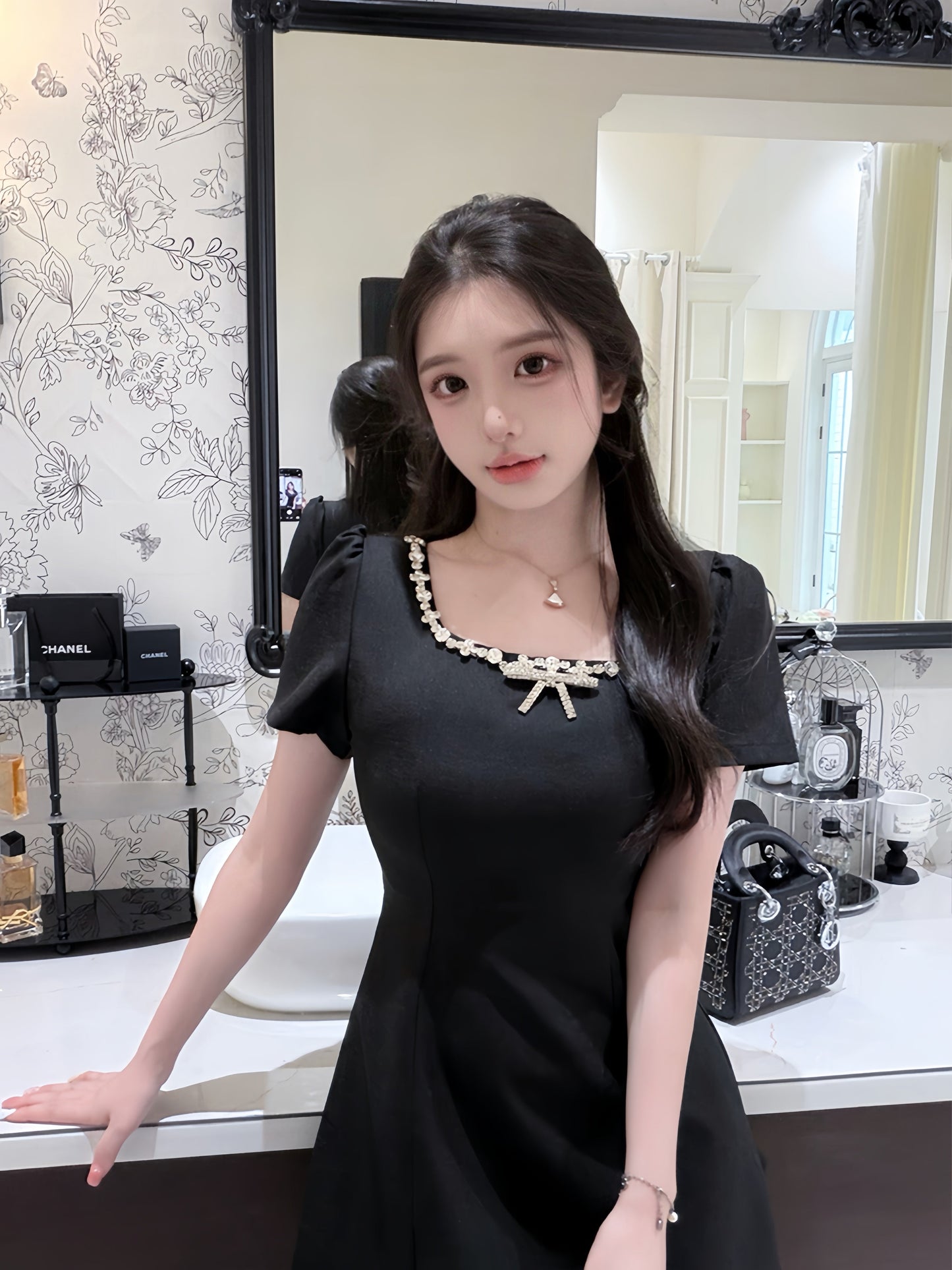 【dress】ラインストーンAラインワンピース Q8760
