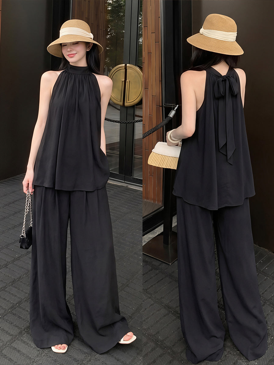【set】ノースリーブトップス×ワイドパンツセット Q8849