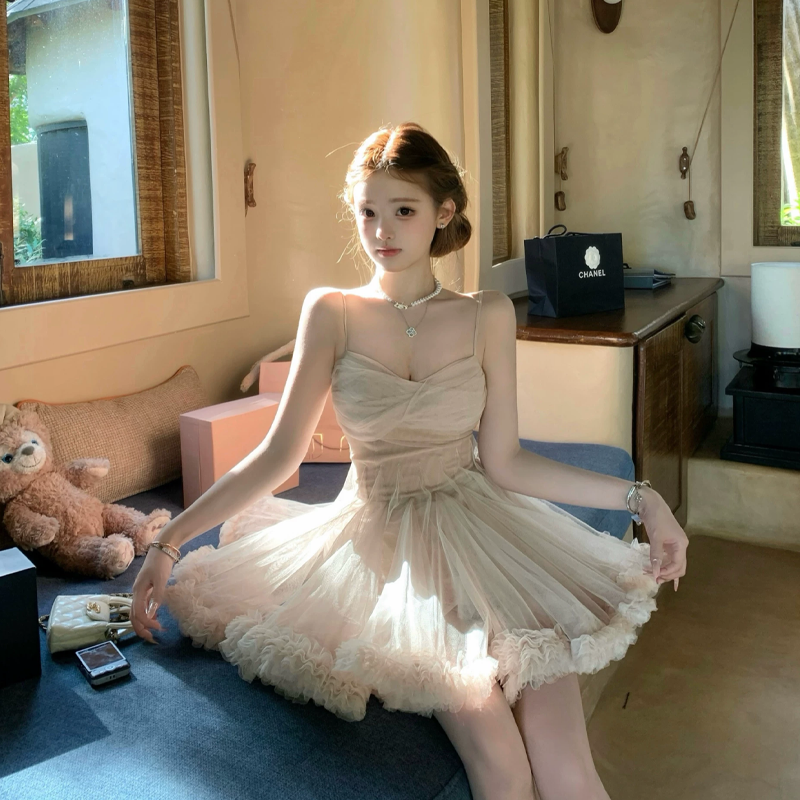 【dress】ギャザーフリルチュールミニワンピース Q8417