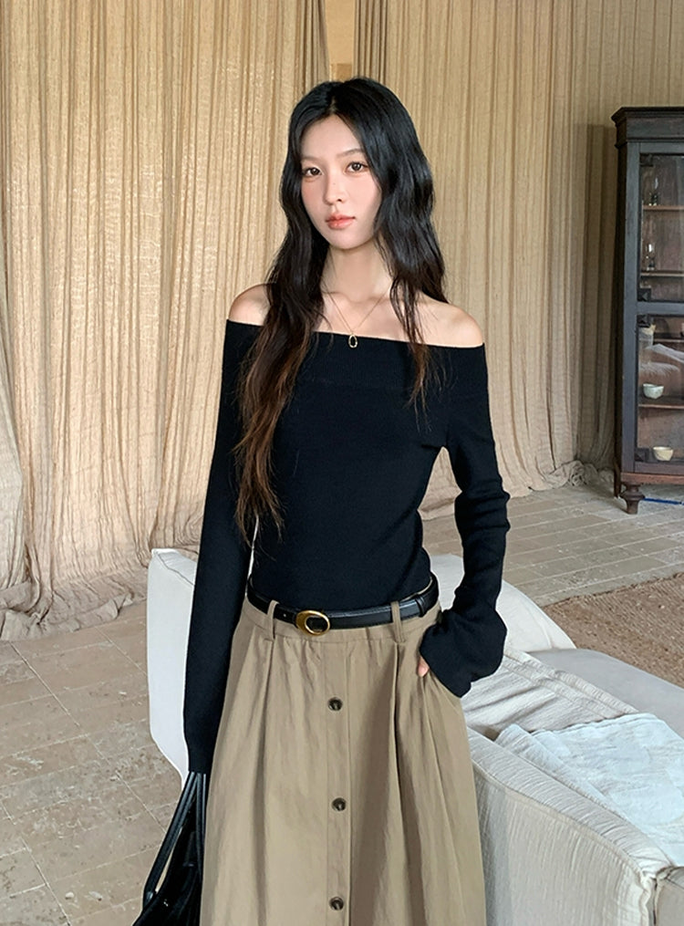 【dress】ベルト付きニットドッキングロングワンピース Q8926