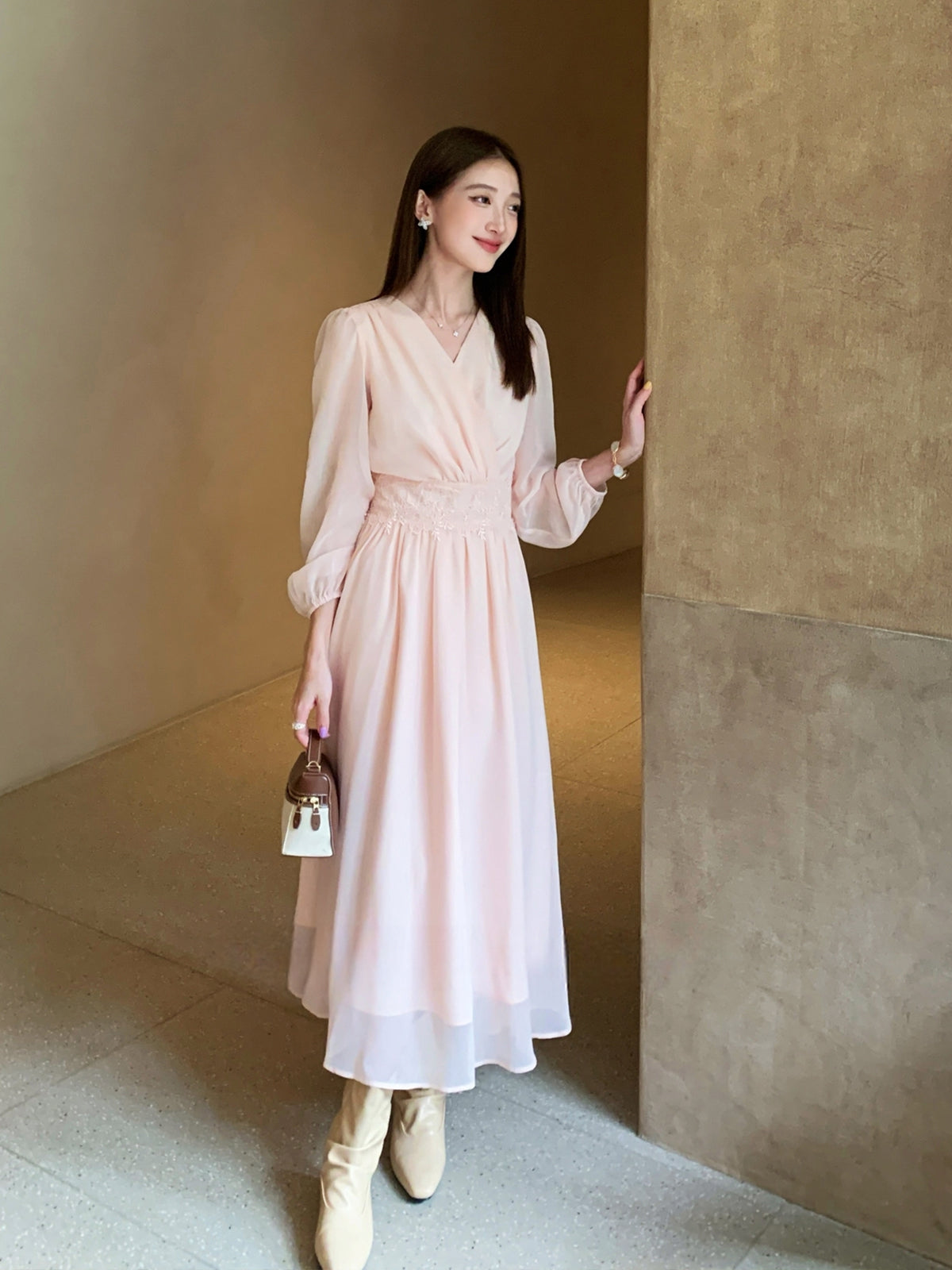 【dress】レースドッキングロングワンピース Q8932