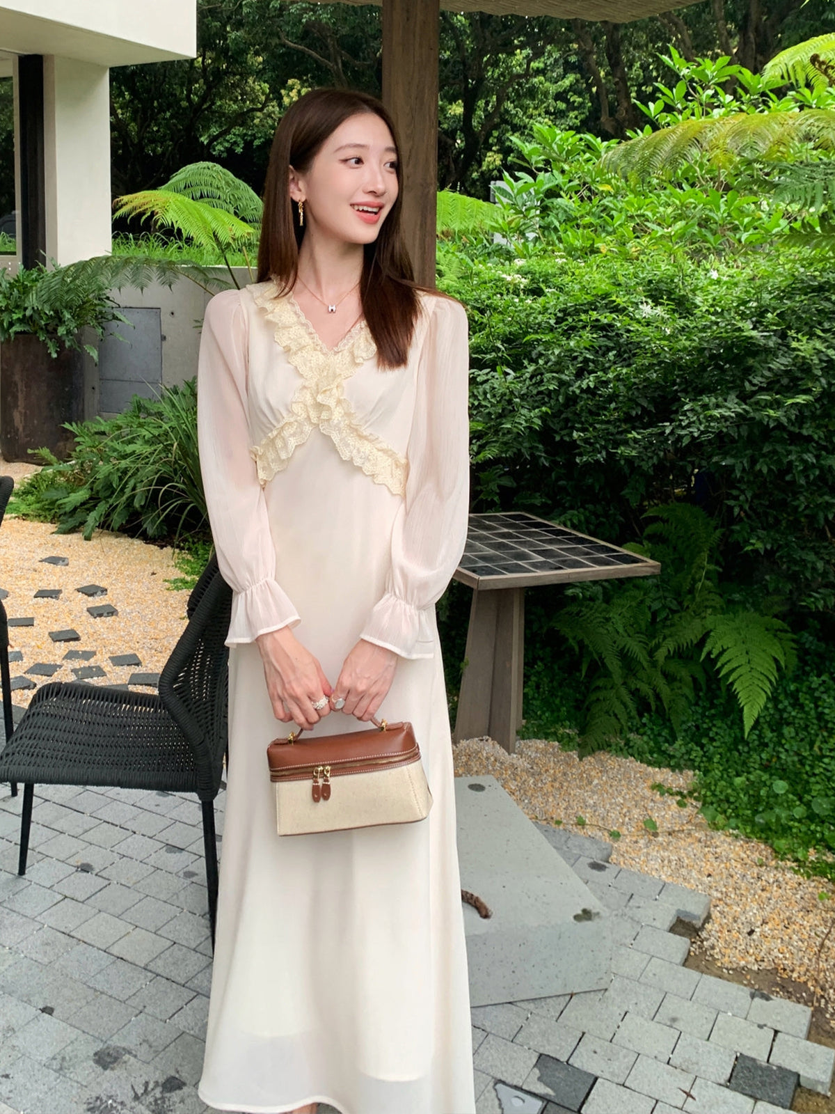 【dress】ギャザーフリルロングワンピース Q8933
