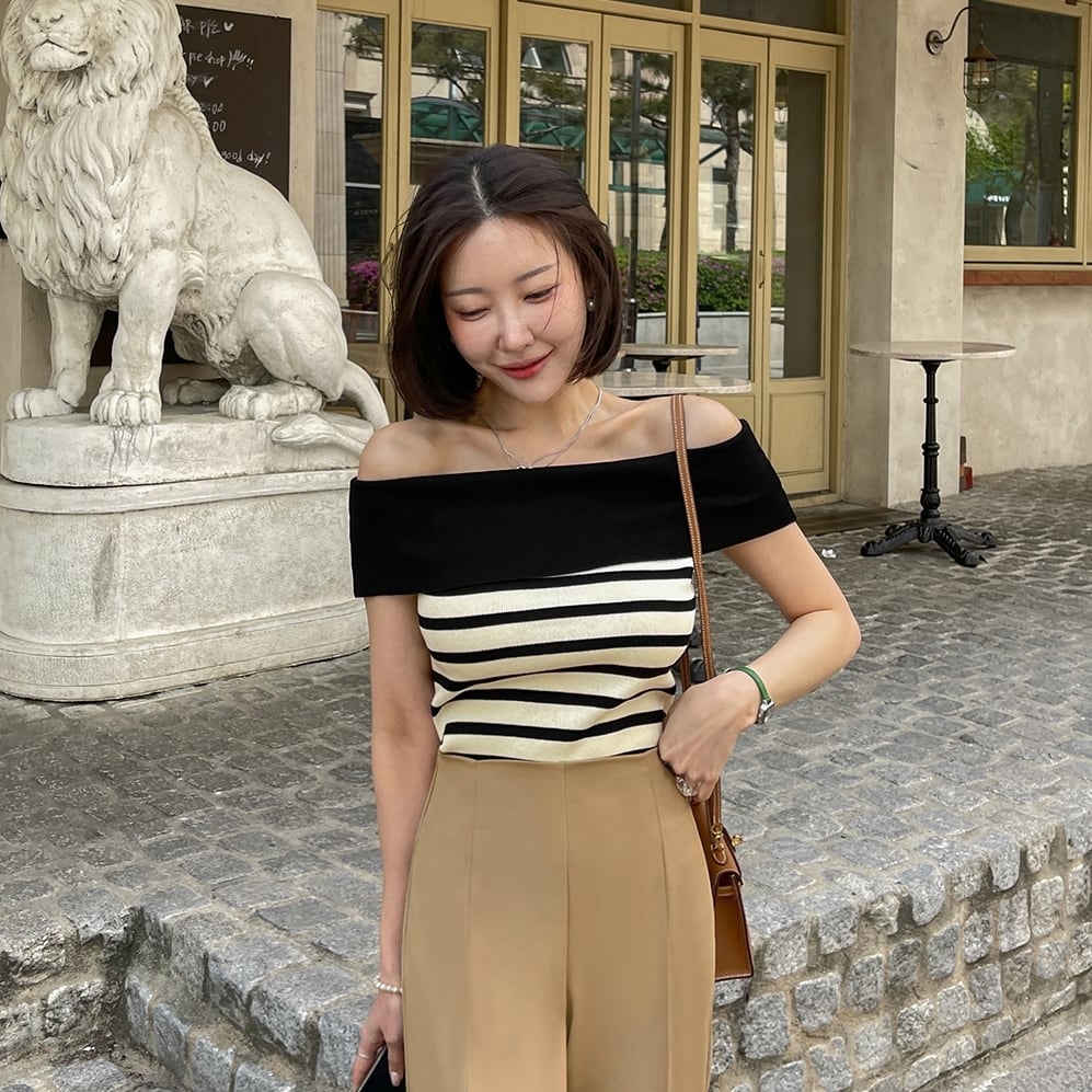 【tops】ボートネックニットトップス　M23893