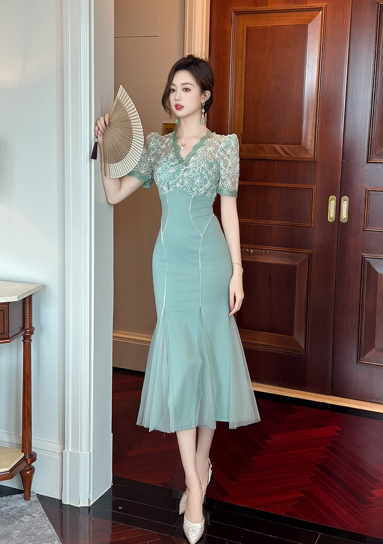 【dress】レースマーメイドワンピース　M25071