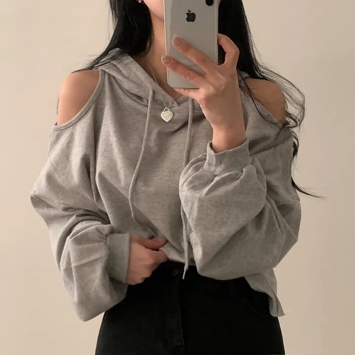 【tops】オフショルダーフーディーパーカー　M18906
