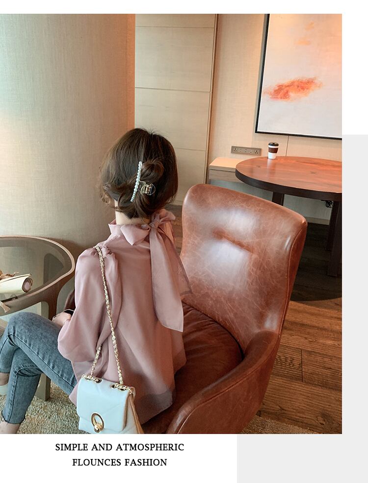 【tops】美人度アップ!ファッション韓国系スウィートシフォン長袖洋気シャツ G1480