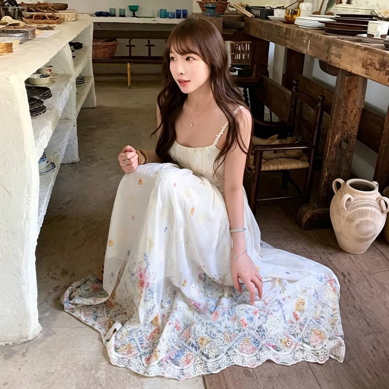 【dress】カラフルフラワーロングキャミワンピース Q8471