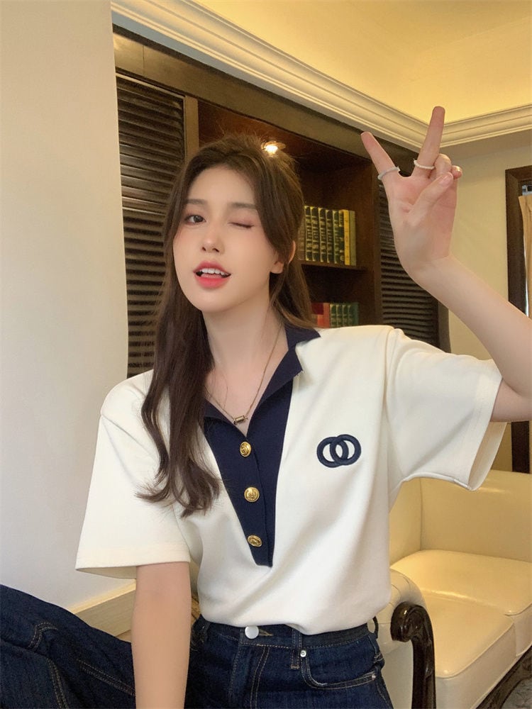 【tops】POLOネックデザインTシャツG21361