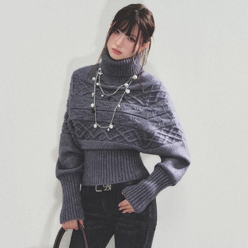 【tops】ハイネックニットトップス Q7261