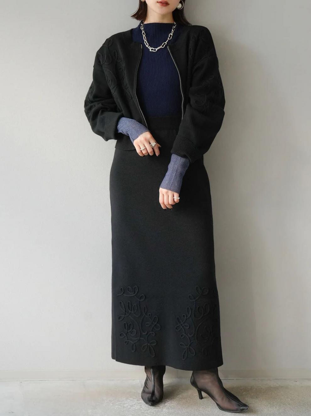 【set】ノーカラーショートジャケット×ロングスカートセット　N2751