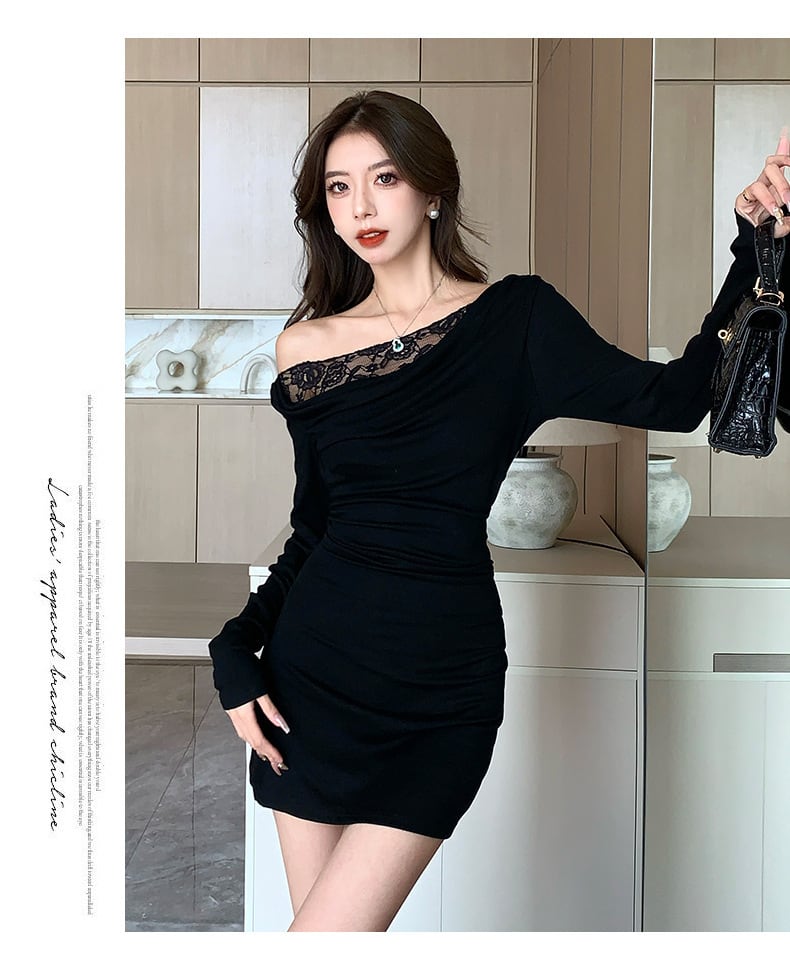 【dress】オフショルダーレース切り替えワンピース　M27768